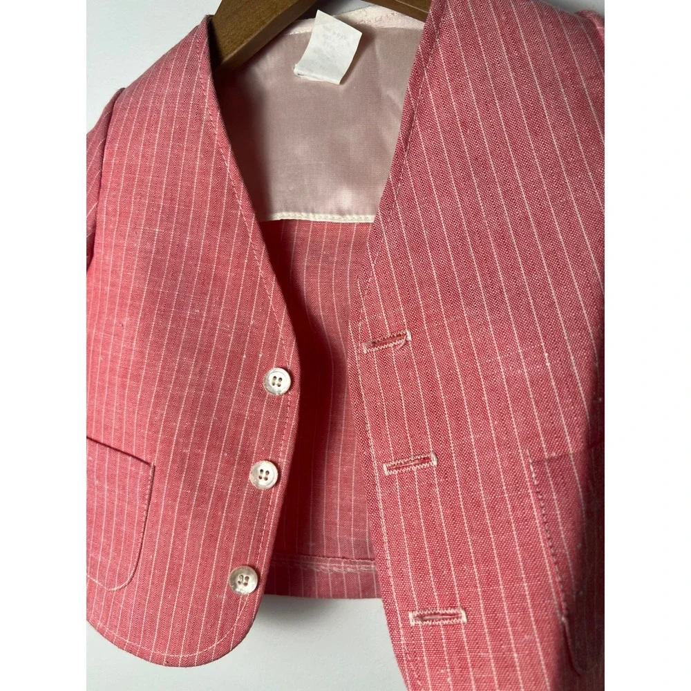 Vintage Pinstripe Blazer Jacket Kids 2T Pink White Striped Button Up Made in USA